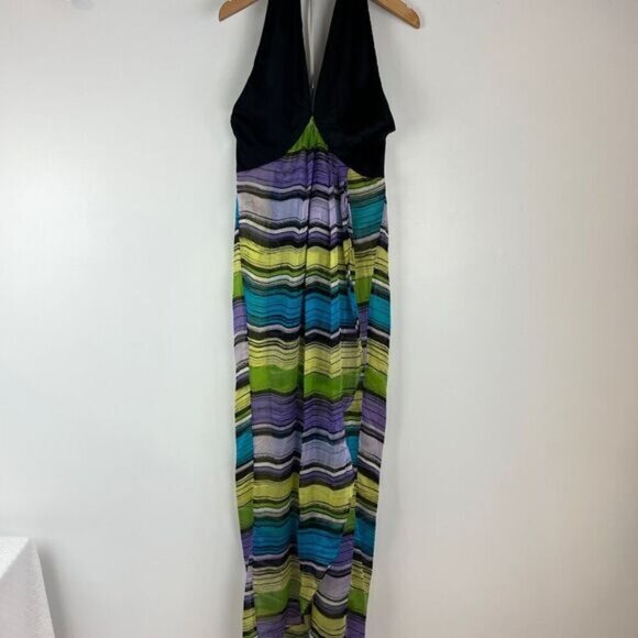 Bebe Large Y2K Multi Halter Sleeveless Open Back Maxi Dress Sundress Silk Beach - Picture 2 of 13